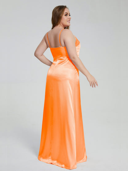Adelyn Split Plus Size Soft Satin Long Bridesmaid Dresses