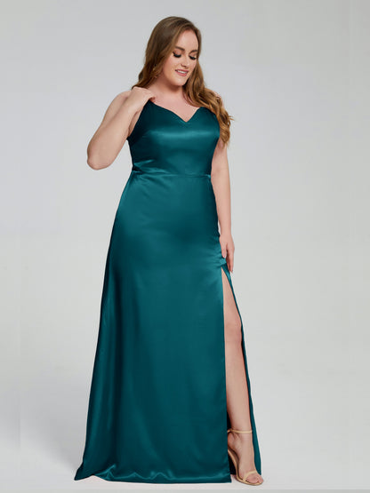 Adelyn Split Plus Size Soft Satin Long Bridesmaid Dresses