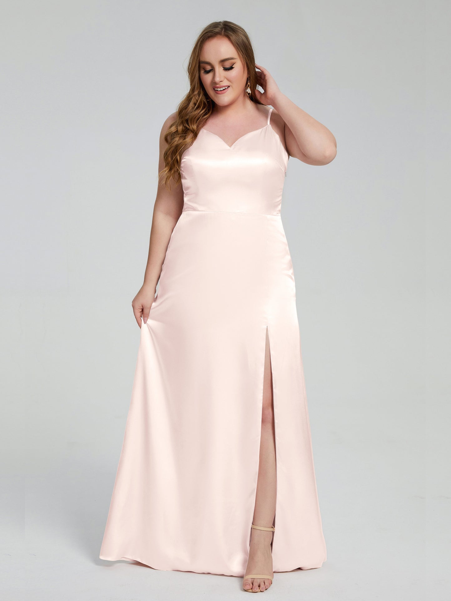 Adelyn Split Plus Size Soft Satin Long Bridesmaid Dresses