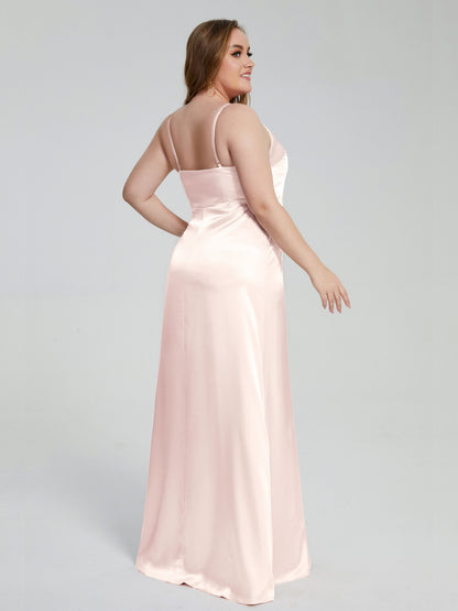 Adelyn Split Plus Size Soft Satin Long Bridesmaid Dresses