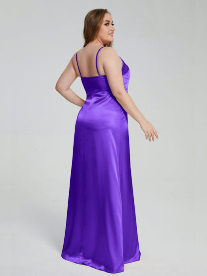 Adelyn Split Plus Size Soft Satin Long Bridesmaid Dresses