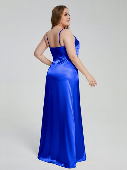 Adelyn Split Plus Size Soft Satin Long Bridesmaid Dresses