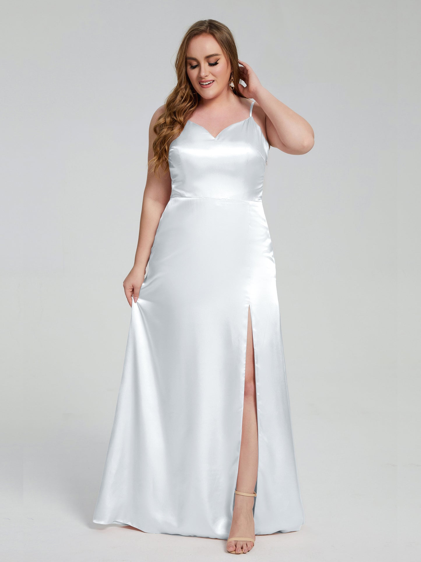 Adelyn Split Plus Size Soft Satin Long Bridesmaid Dresses