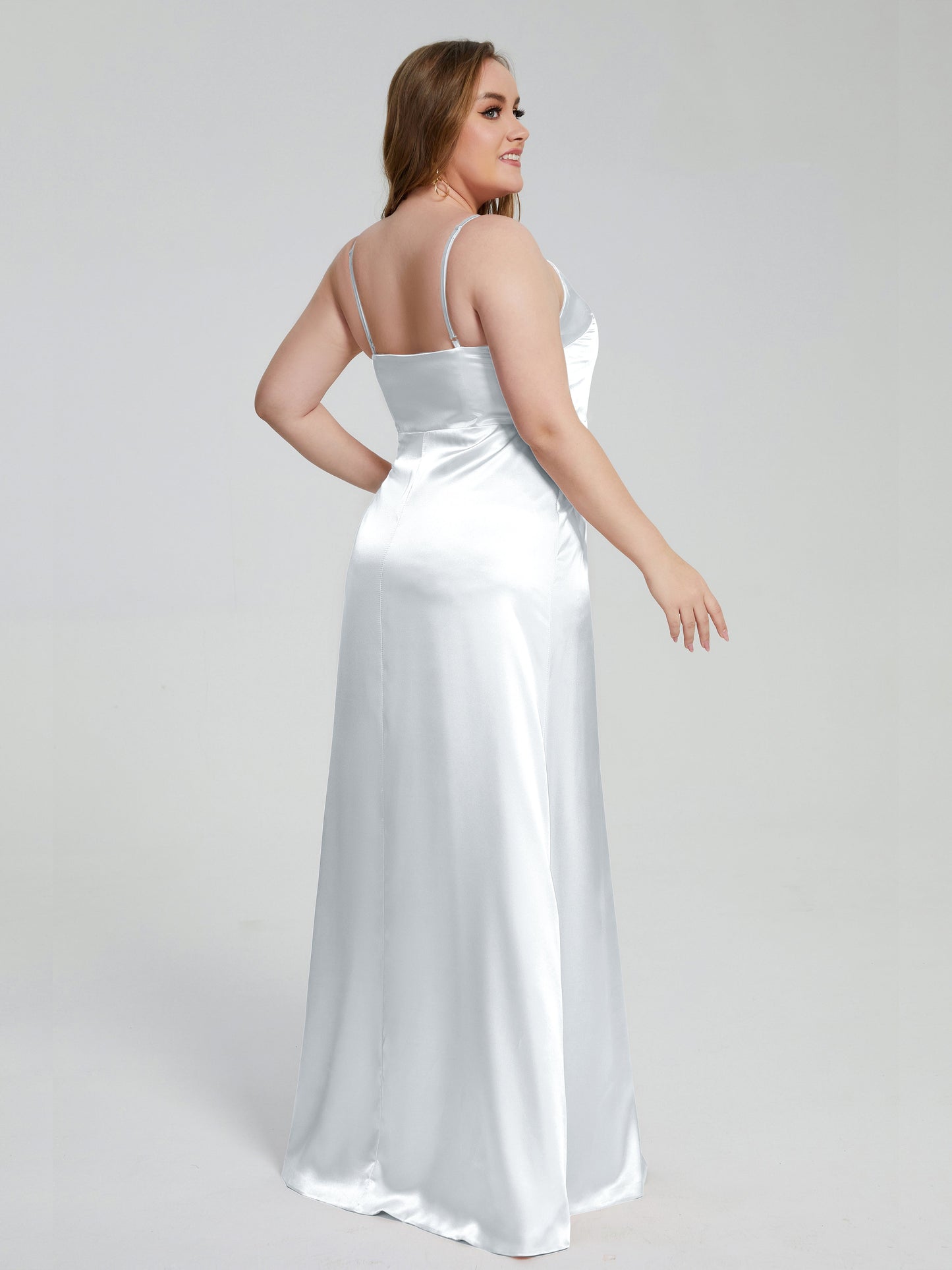 Adelyn Split Plus Size Soft Satin Long Bridesmaid Dresses