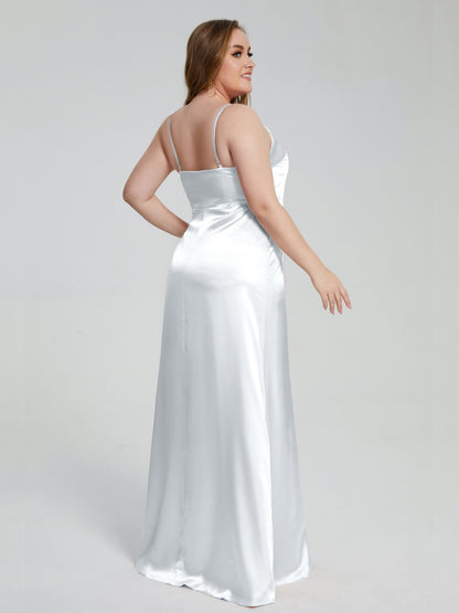 Adelyn Split Plus Size Soft Satin Long Bridesmaid Dresses