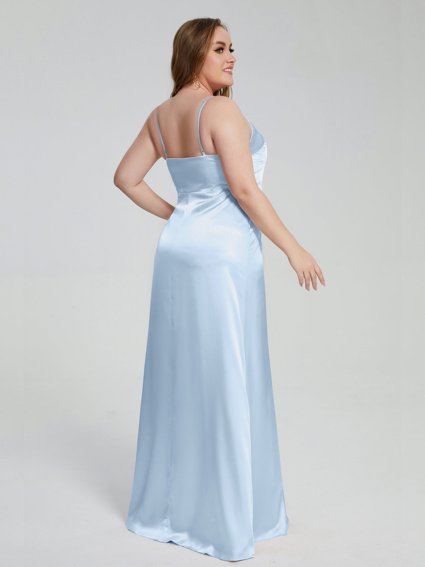 Adelyn Split Plus Size Soft Satin Long Bridesmaid Dresses