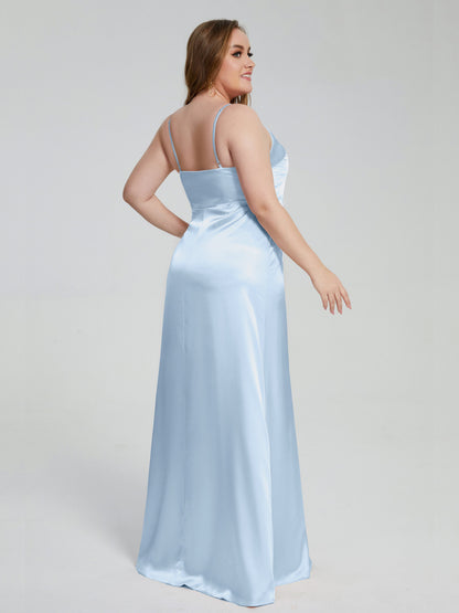 Adelyn Split Plus Size Soft Satin Long Bridesmaid Dresses