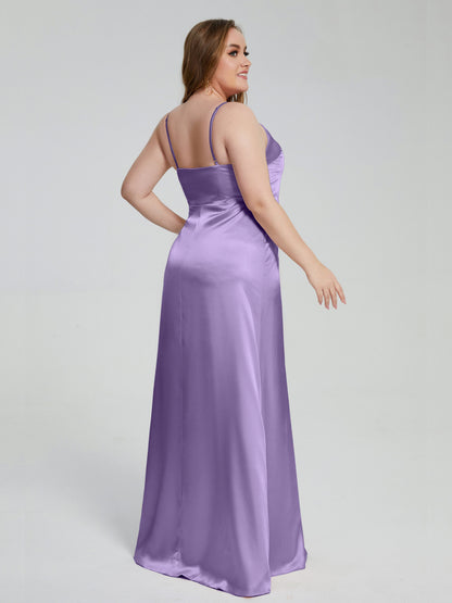 Adelyn Split Plus Size Soft Satin Long Bridesmaid Dresses