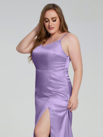 Adelyn Split Plus Size Soft Satin Long Bridesmaid Dresses