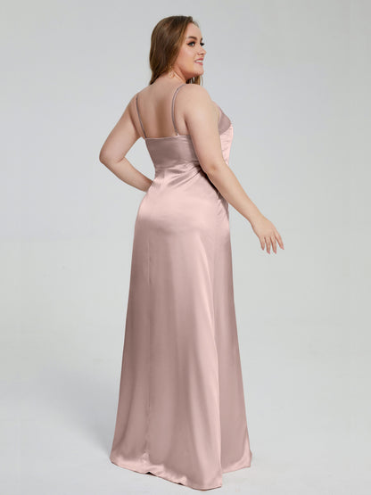 Adelyn Split Plus Size Soft Satin Long Bridesmaid Dresses