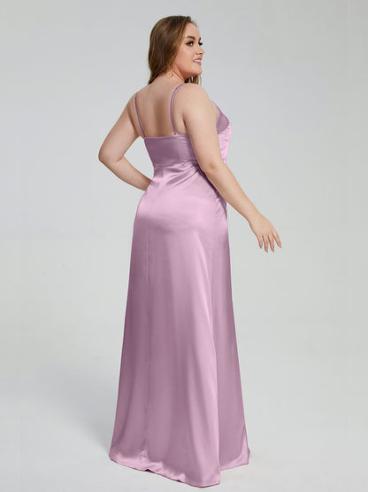 Adelyn Split Plus Size Soft Satin Long Bridesmaid Dresses
