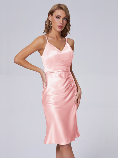 Amara Modern Split Soft Satin Short Bridesmaid Dresses