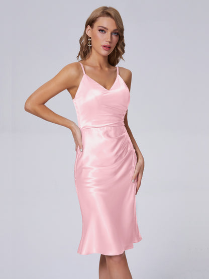 Amara Modern Split Soft Satin Short Bridesmaid Dresses