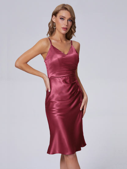 Amara Modern Split Soft Satin Short Bridesmaid Dresses