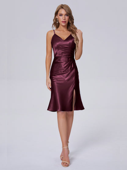 Amara Modern Split Soft Satin Short Bridesmaid Dresses