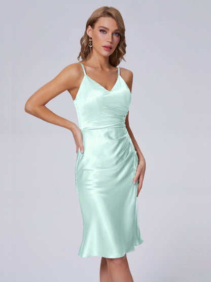 Amara Modern Split Soft Satin Short Bridesmaid Dresses