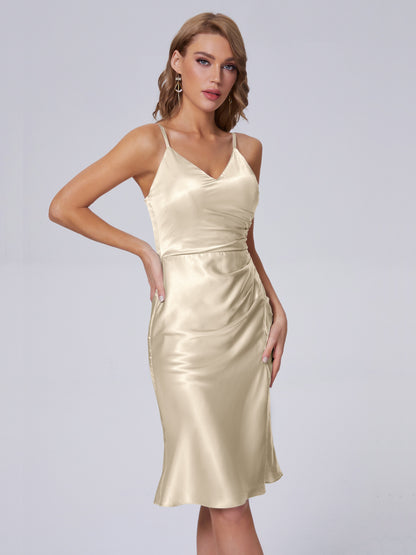 Amara Modern Split Soft Satin Short Bridesmaid Dresses