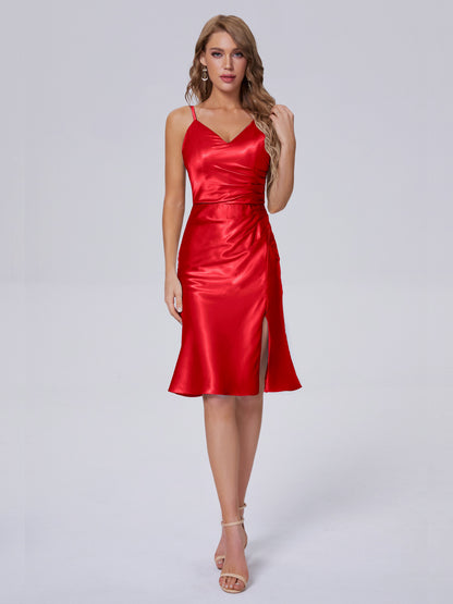 Amara Modern Split Soft Satin Short Bridesmaid Dresses