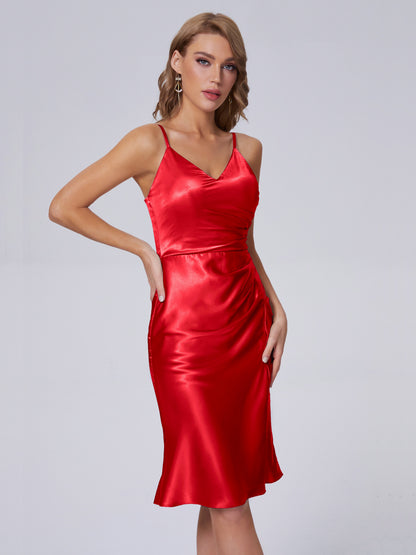 Amara Modern Split Soft Satin Short Bridesmaid Dresses