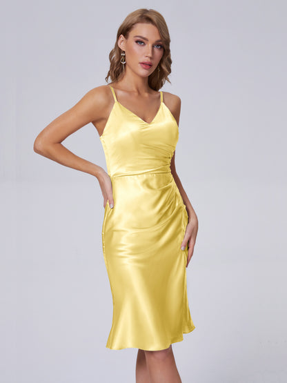 Amara Modern Split Soft Satin Short Bridesmaid Dresses