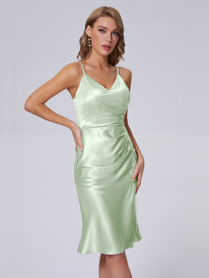 Amara Modern Split Soft Satin Short Bridesmaid Dresses