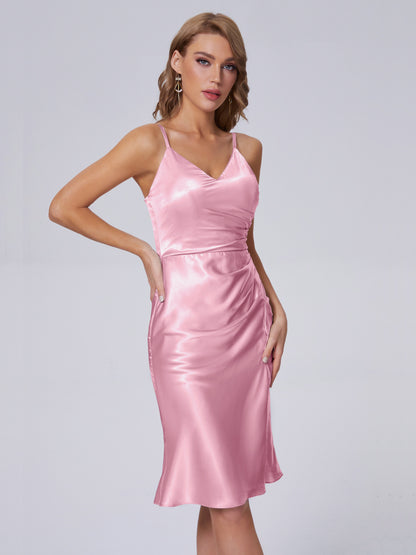 Amara Modern Split Soft Satin Short Bridesmaid Dresses