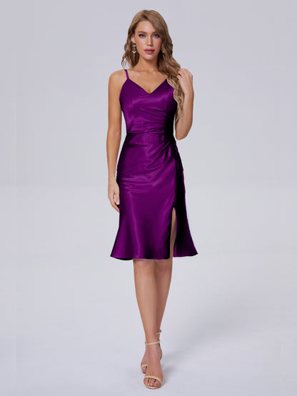 Amara Modern Split Soft Satin Short Bridesmaid Dresses