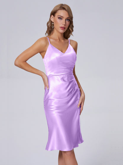 Amara Modern Split Soft Satin Short Bridesmaid Dresses