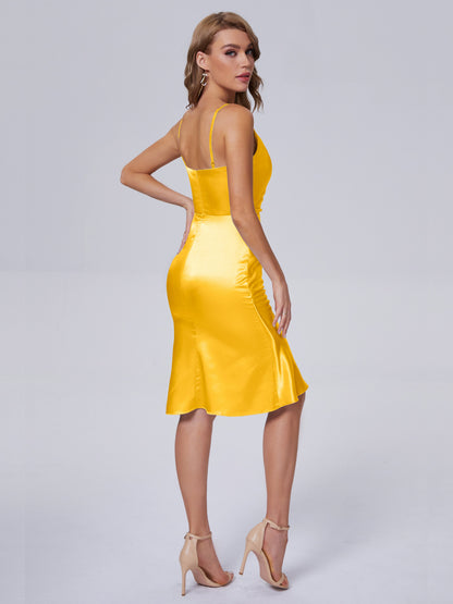 Amara Modern Split Soft Satin Short Bridesmaid Dresses