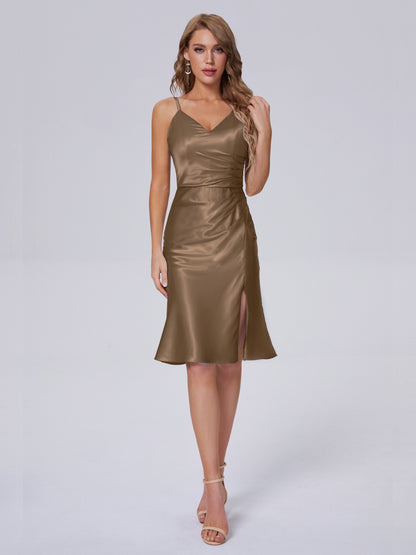 Amara Modern Split Soft Satin Short Bridesmaid Dresses