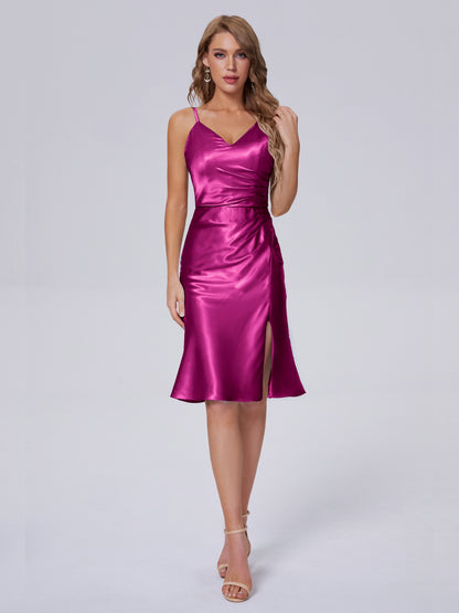 Amara Modern Split Soft Satin Short Bridesmaid Dresses
