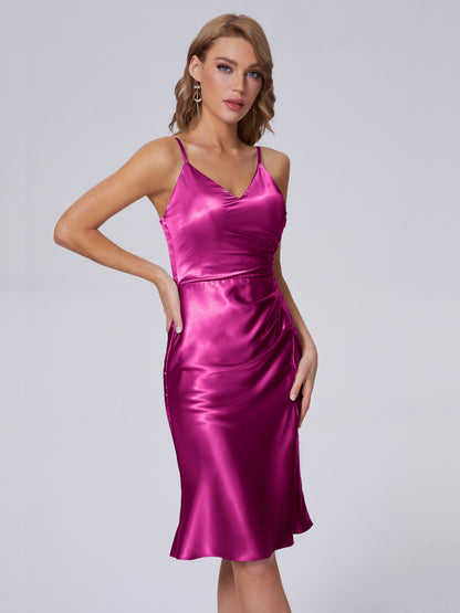 Amara Modern Split Soft Satin Short Bridesmaid Dresses