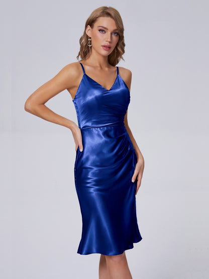 Amara Modern Split Soft Satin Short Bridesmaid Dresses