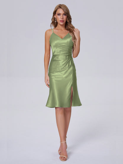 Amara Modern Split Soft Satin Short Bridesmaid Dresses