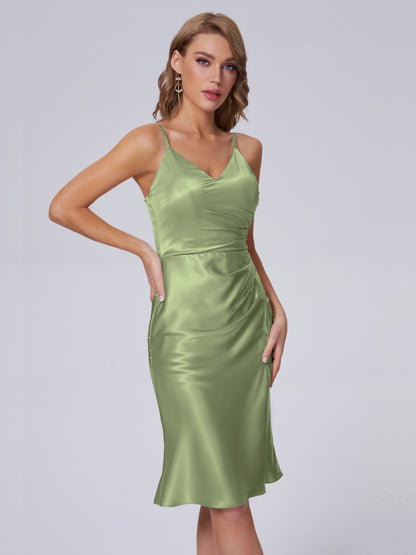 Amara Modern Split Soft Satin Short Bridesmaid Dresses