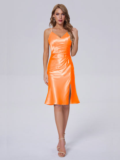 Amara Modern Split Soft Satin Short Bridesmaid Dresses