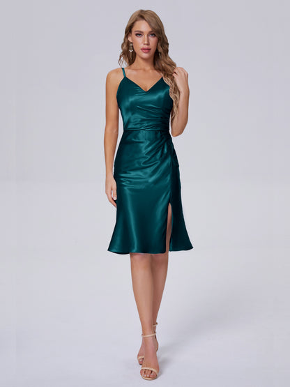 Amara Modern Split Soft Satin Short Bridesmaid Dresses