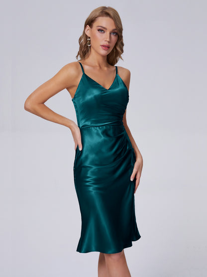 Amara Modern Split Soft Satin Short Bridesmaid Dresses