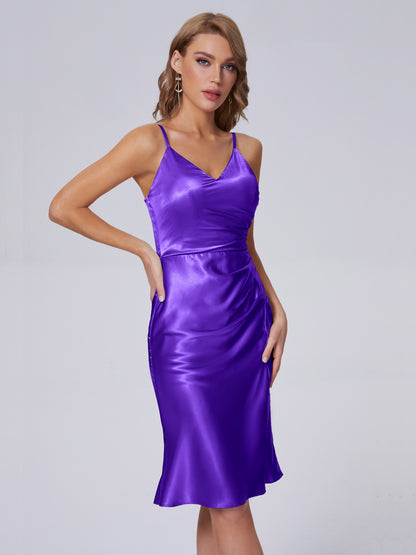 Amara Modern Split Soft Satin Short Bridesmaid Dresses