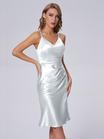 Amara Modern Split Soft Satin Short Bridesmaid Dresses