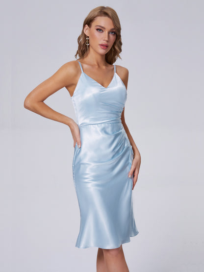 Amara Modern Split Soft Satin Short Bridesmaid Dresses