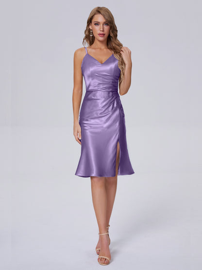 Amara Modern Split Soft Satin Short Bridesmaid Dresses