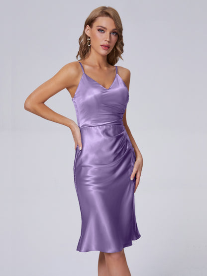 Amara Modern Split Soft Satin Short Bridesmaid Dresses