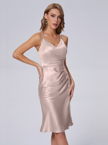 Amara Modern Split Soft Satin Short Bridesmaid Dresses