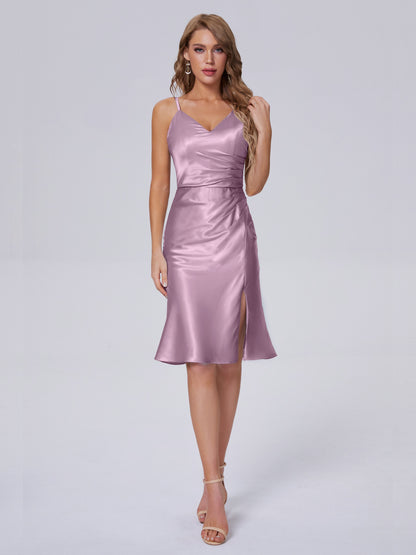 Amara Modern Split Soft Satin Short Bridesmaid Dresses