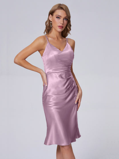 Amara Modern Split Soft Satin Short Bridesmaid Dresses