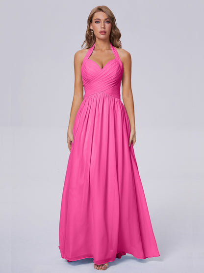 Amaya Pretty Halter Chiffon Long Bridesmaid Dresses
