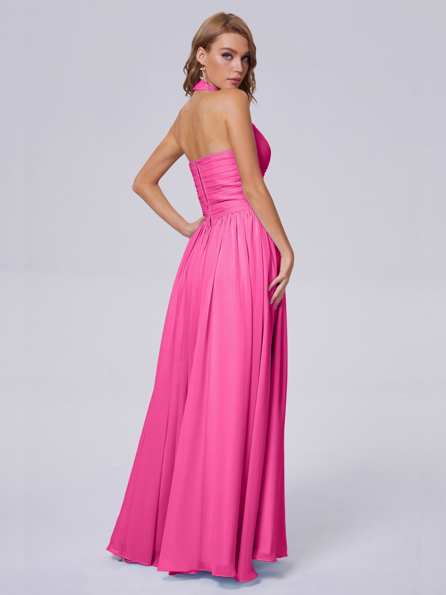 Amaya Pretty Halter Chiffon Long Bridesmaid Dresses