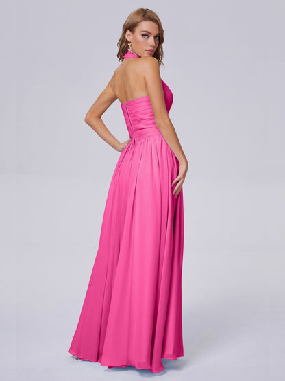 Amaya Pretty Halter Chiffon Long Bridesmaid Dresses
