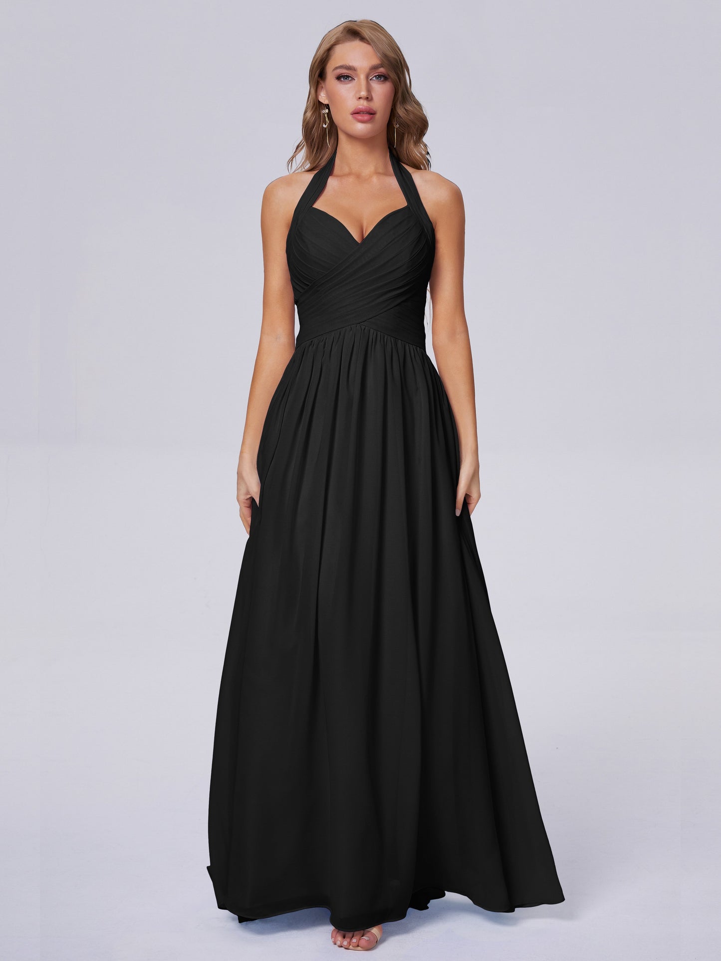Amaya Pretty Halter Chiffon Long Bridesmaid Dresses